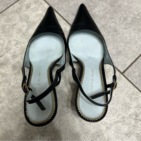 ANTONIO MELANI Black leather Pointed Slingback Heels - Picture 6 of 8